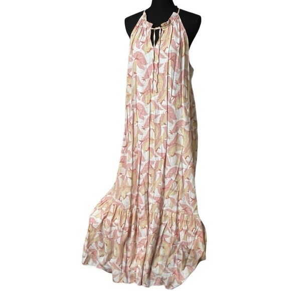 Nine West Palm Print Tiered Peasant Ankle Length Maxi Dress N0475 - Picture 2 of 8